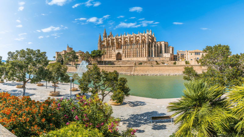The Gothic Cathedral of Santa María of Palma in Mallorca, built on the site of a former mosque.